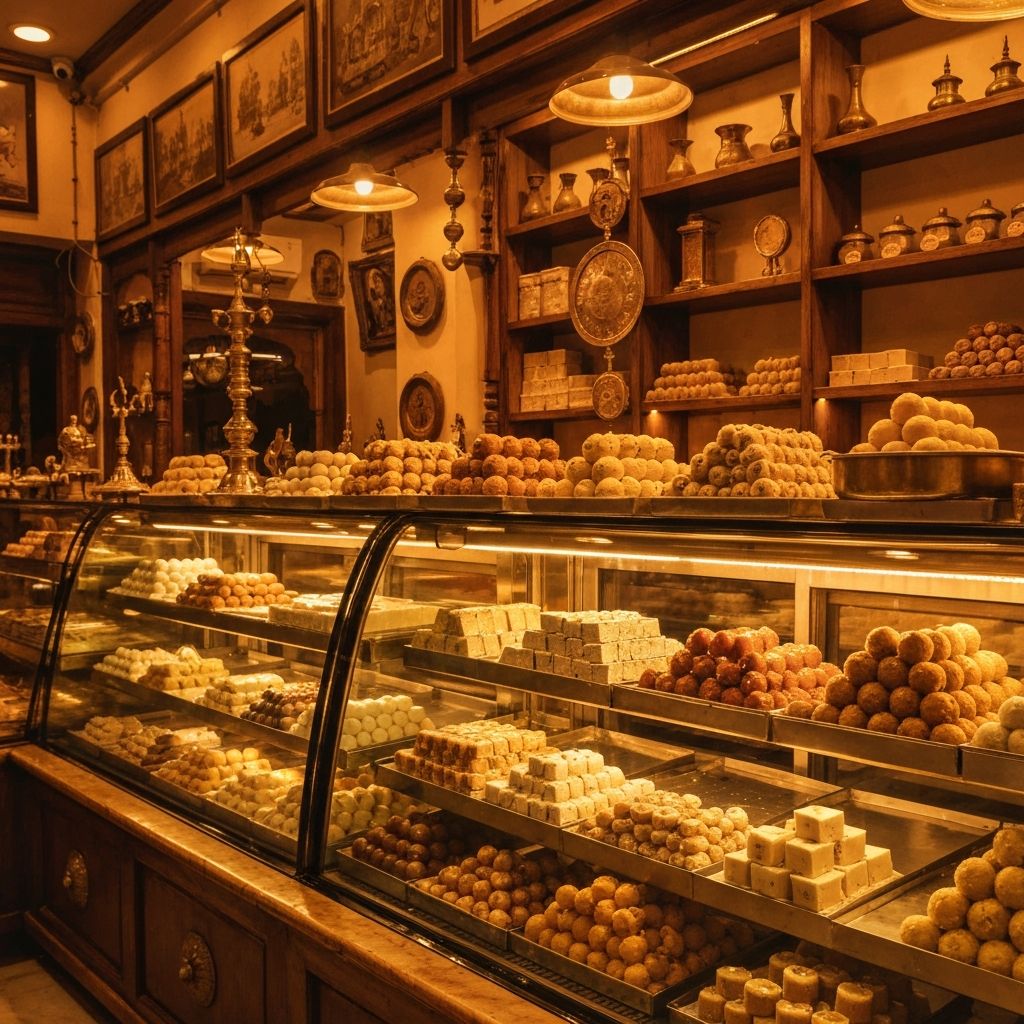 Traditional Indian sweet shop interior